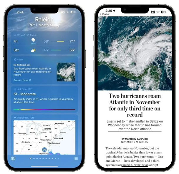 五大连池苹果14维修分享iPhone 14手机如何看天气时顺带看新闻 