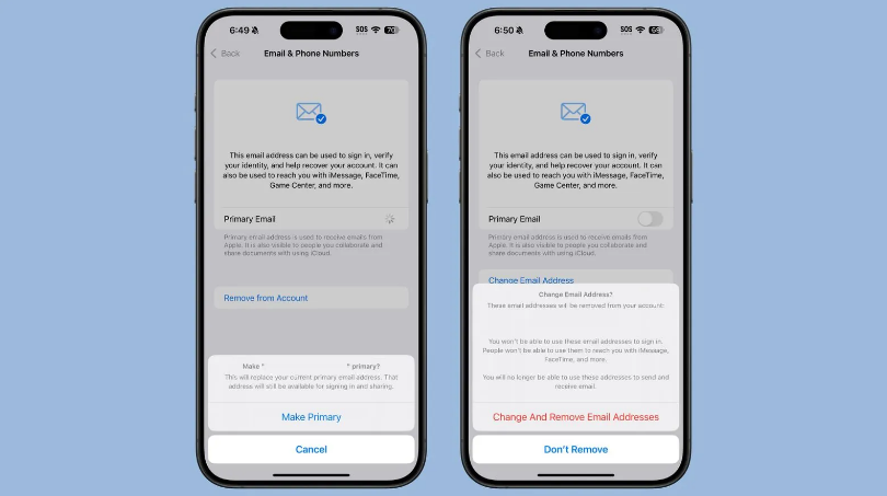 五大连池苹果手机维修分享苹果 iOS 18.1 支持设置“主要”邮箱地址并更改 iCloud 邮箱 